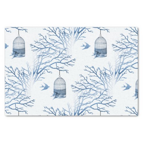 Blue Birdcage Bare Branches Tissue Paper