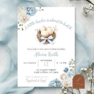 Blue Birdie Boy Baby Shower Invitation