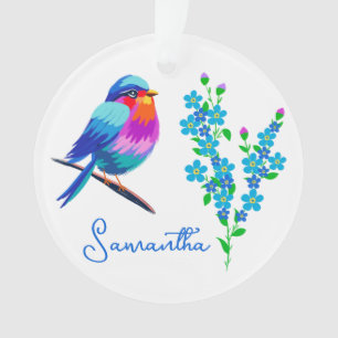 Blue Birdie Forget Me Not Flowers 80th Birthday Ornament