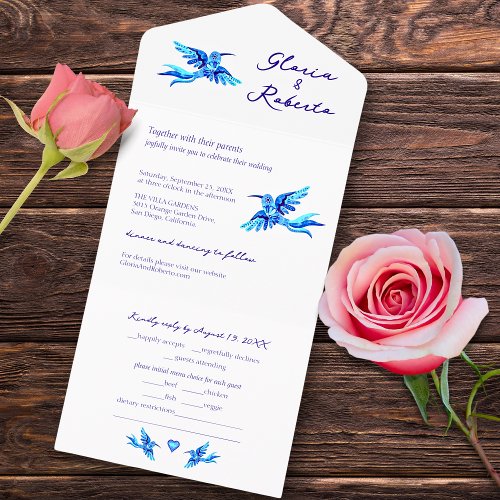 Blue Birds All in One Mexican Wedding Invite