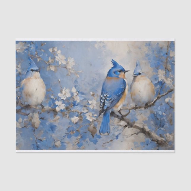 Blue Birds and Blossoms Decoupage Tissue Paper (Front)