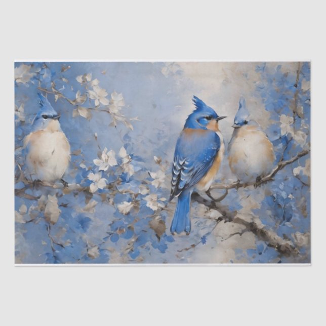 Blue Birds and Blossoms Decoupage Tissue Paper (Front)