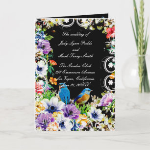 Blue Birds And Botanical Floral Wedding Program