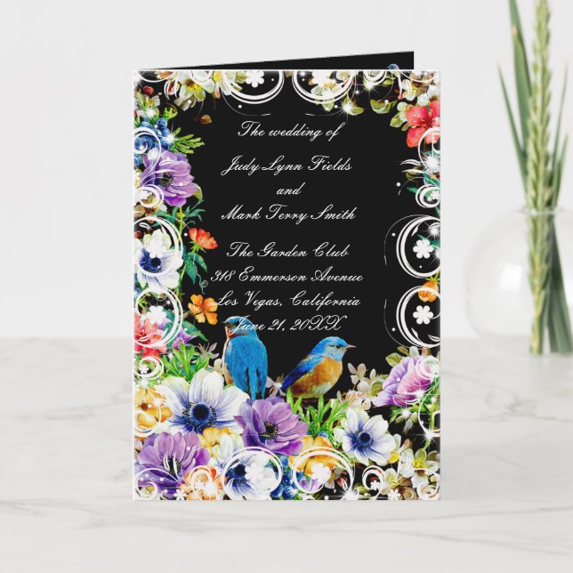 Blue Birds And Botanical Floral Wedding Program (Front)