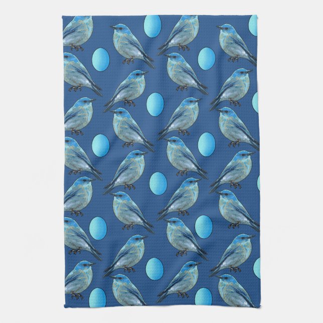 Blue Birds and Eggs Pattern Kitchen Towel (Vertical)