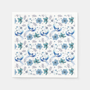 Blue Birds and Floral Harmony Seamless Pattern Napkins