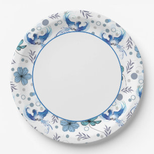 Blue Birds and Floral Harmony Seamless Pattern Paper Plates