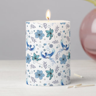 Blue Birds and Floral Harmony Seamless Pattern Pillar Candle