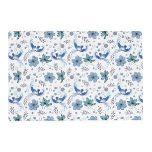 Blue Birds and Floral Harmony Seamless Pattern Placemat