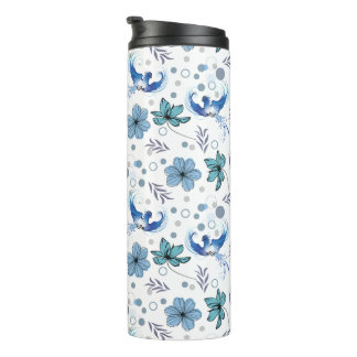 Blue Birds and Floral Harmony Seamless Pattern Thermal Tumbler