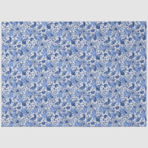 Blue Birds and Hearts Illustrated Decoupage Tissue Paper