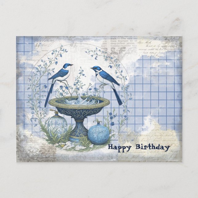 Blue Birds Birthday Collage Postcard (Front)