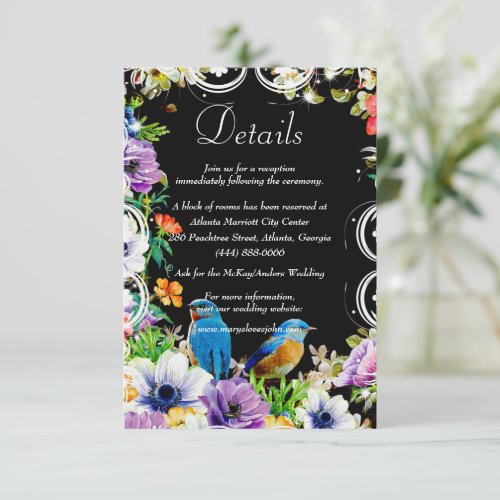 Blue Birds  Botanical Wedding Details Enclosure Invitation