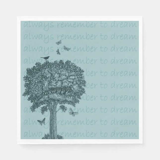 Blue Birds Butterflies Dream Tree Napkins (Front)
