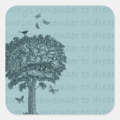 Blue Birds Butterflies Dream Tree Square Sticker