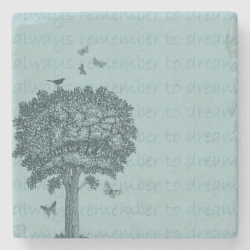 Blue Birds Butterflies Dream Tree Stone Coaster