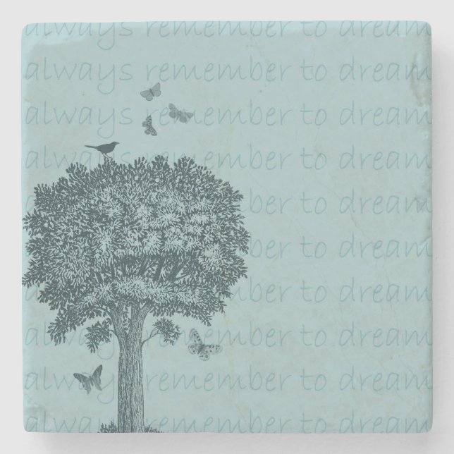 Blue Birds Butterflies Dream Tree Stone Coaster (Front)