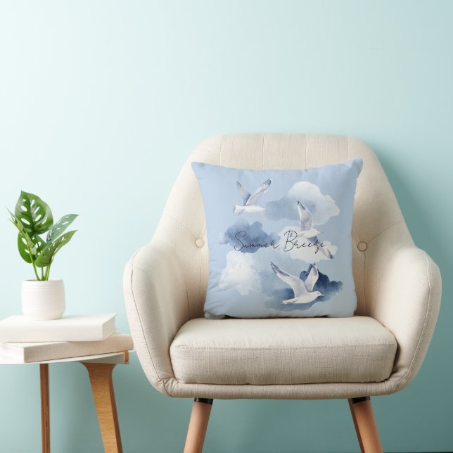 Blue Birds Clouds Summer Breeze Throw Pillow (Chair)