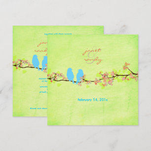 Blue birds/colorful blossoms/grunge lime invitation