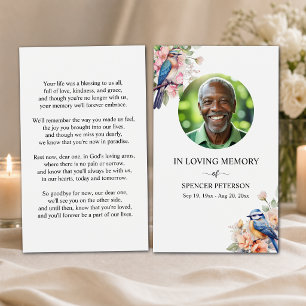 Blue Birds Floral Memorial Photo Prayer Card