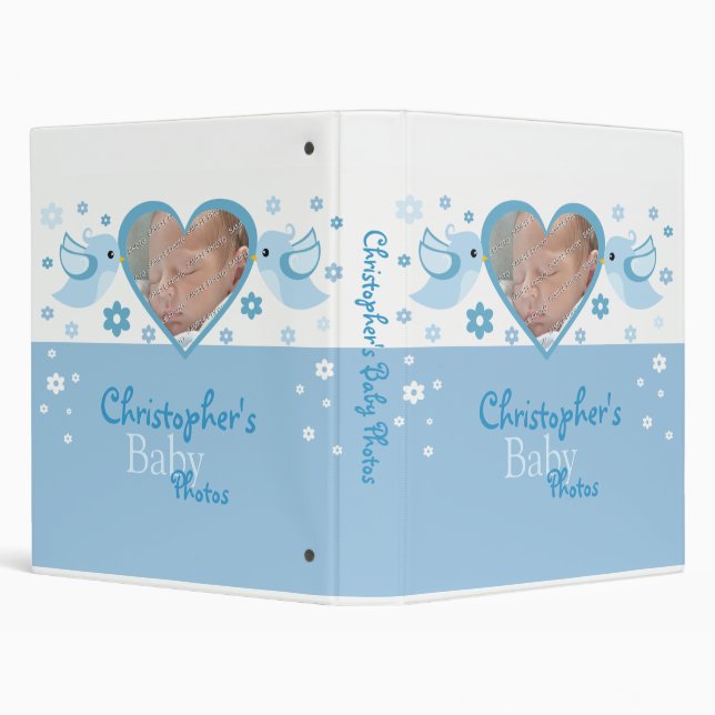 Blue Birds & Flowers Photo Baby Boy Album 3 Ring Binder (Background)