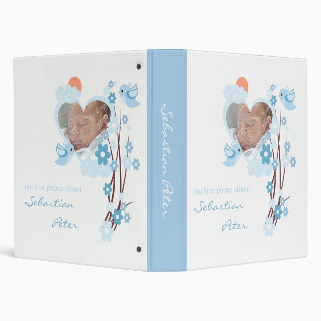 Blue Birds & Flowers Photo Baby Girl Album 2 3 Ring Binder (Background)