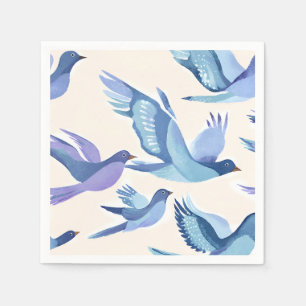 Blue Birds Flying Modern Watercolor Napkins