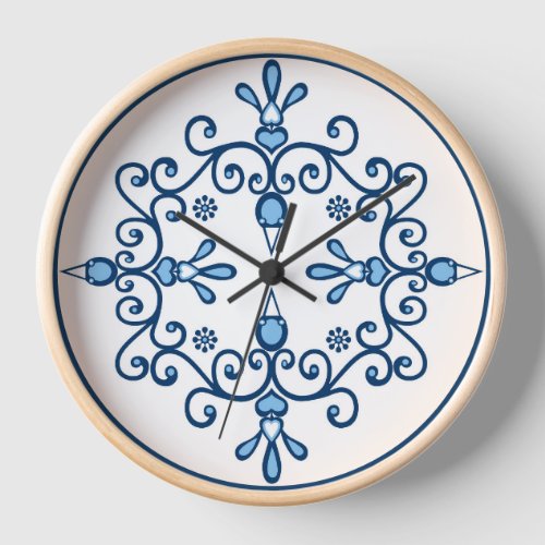 Blue birds folk design large clock