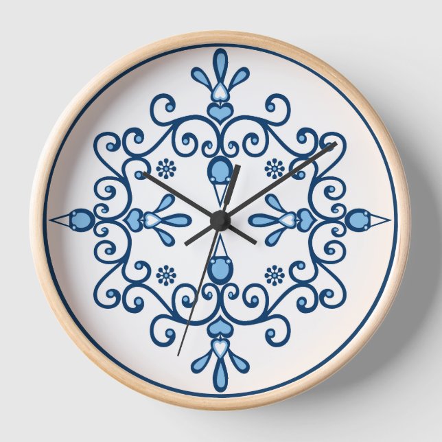 Blue birds folk design large clock (Front)