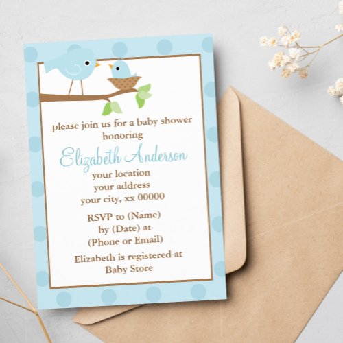 Blue Birds in a Nest Baby Shower Personalized Announcement