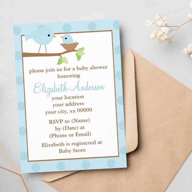 Blue Birds in a Nest Baby Shower Invitation (Creator Uploaded)