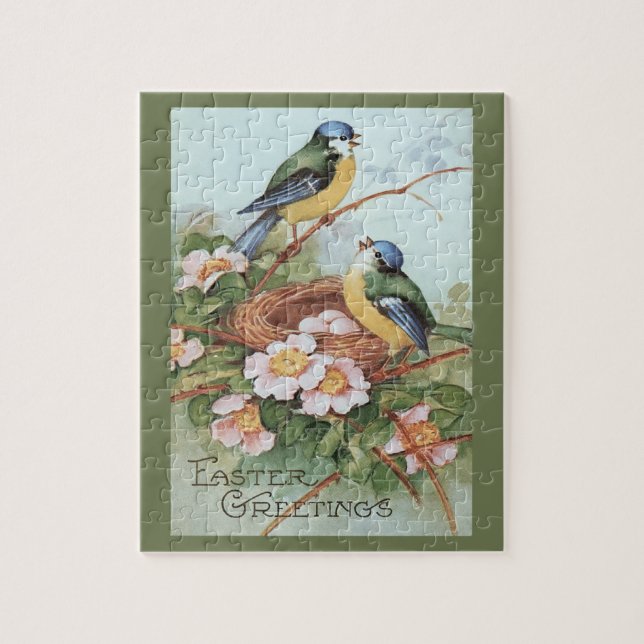 Blue Birds in Cherry Blossom Tree Easter Greetings Jigsaw Puzzle (Vertical)