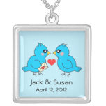 Blue Birds In Love Silver Plated Necklace at Zazzle