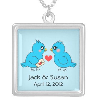 Blue Birds In Love Silver Plated Necklace by GiggleStix at Zazzle