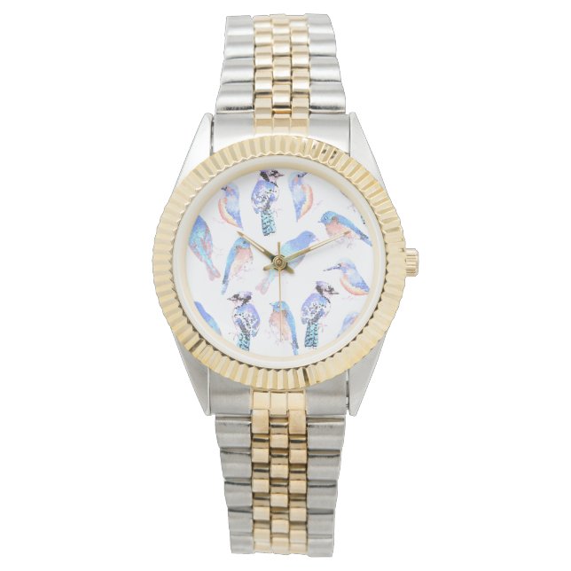 Blue birds in mosaic effect watch (Front)