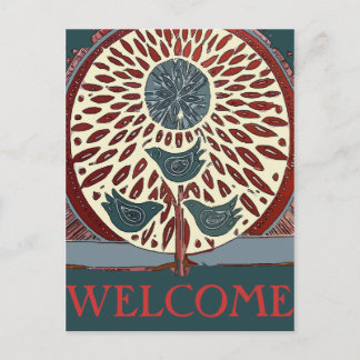 Blue Birds in Tree Abstract Postcard