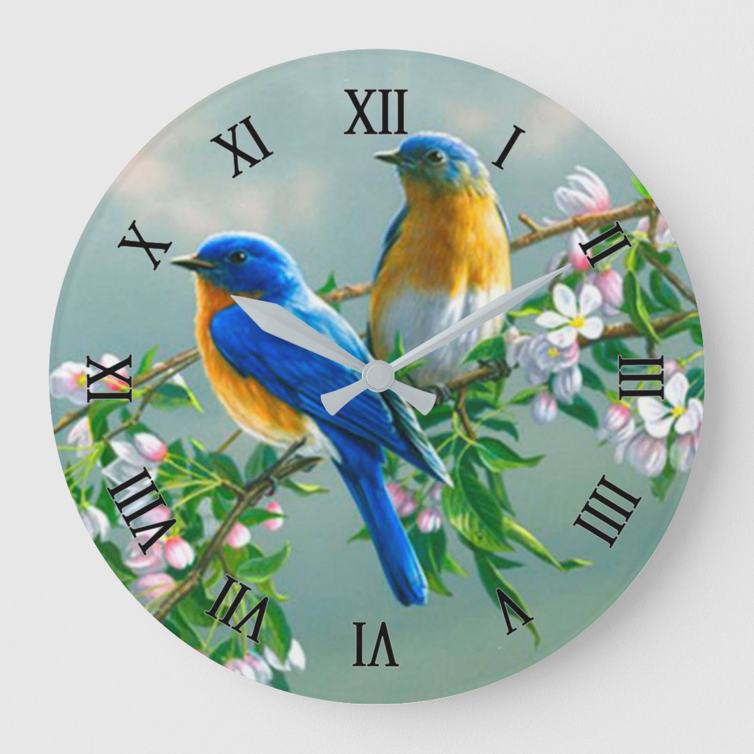 Blue Birds Large Clock | Zazzle