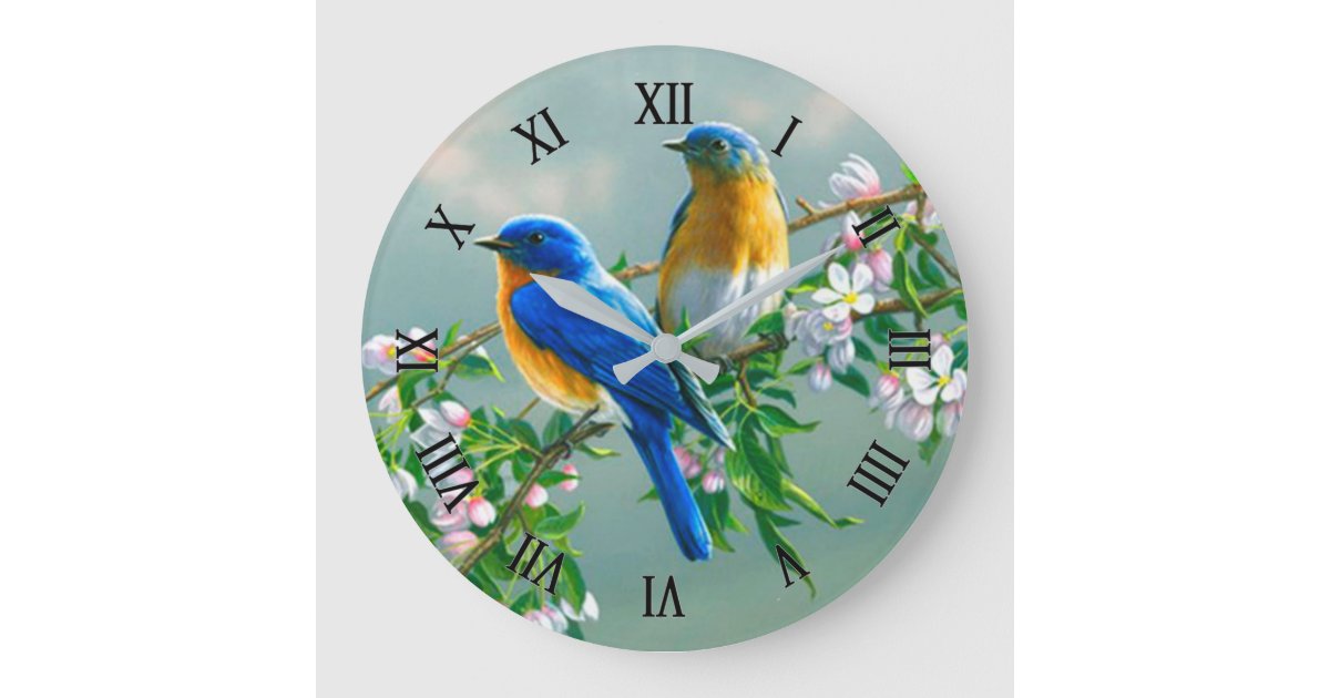 Blue Birds Large Clock | Zazzle