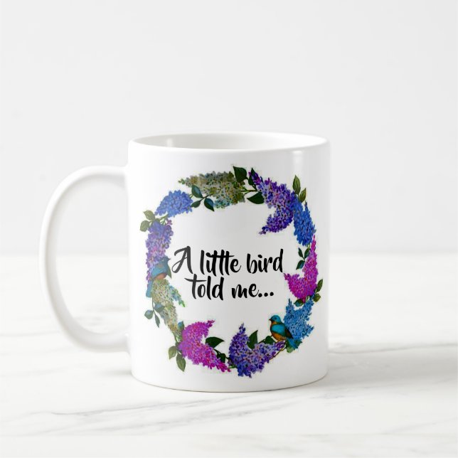 Blue Birds Lilac Flowers Coffee Cup Mug (Left)