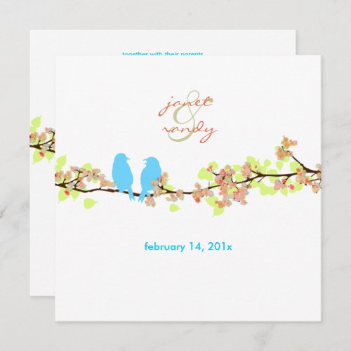 Blue birds love birdscolorful blossoms invitation