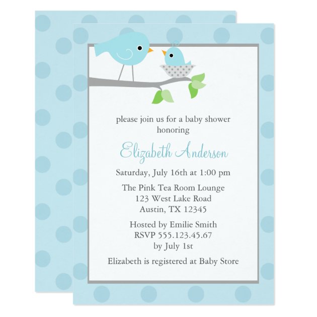 Blue Birds Nest Baby Shower Invitation