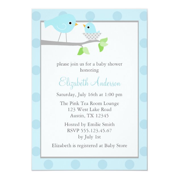 Blue Birds Nest Baby Shower Invitation