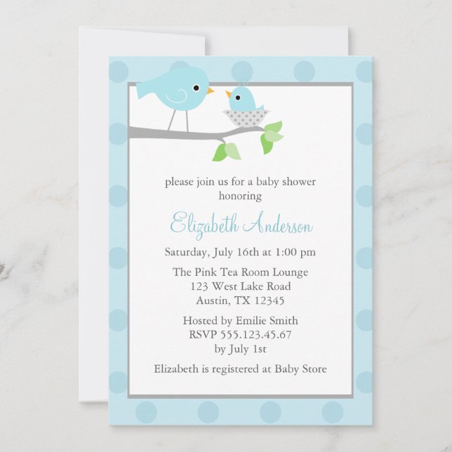 Blue Birds Nest Baby Shower Invitation (Front)