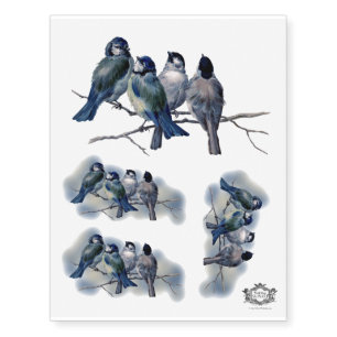 Blue Birds on a branch mixed set Temporary Tattoos