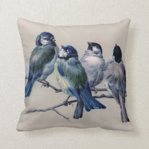 blue birds on a grey background throw pillow