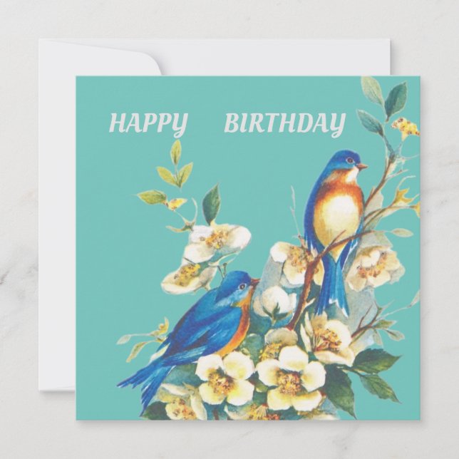 blue birds on floral card (Front)