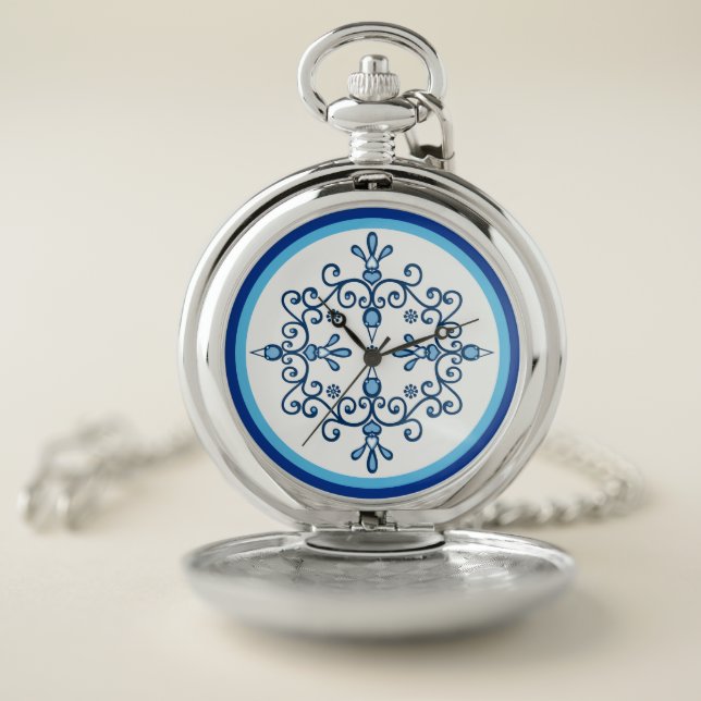 Blue birds or lovebirds in blue and white pocket watch (Inside)