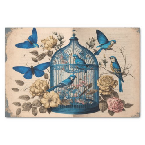 Blue Birds Paradise Birdcage butterflies decoupage Tissue Paper