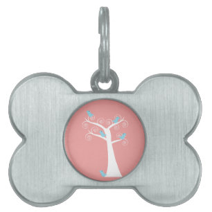 Blue Birds Pink Background Whimsical Tree Pet Name Tag