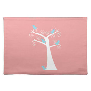 Blue Birds Pink Background Whimsical Tree Placemat